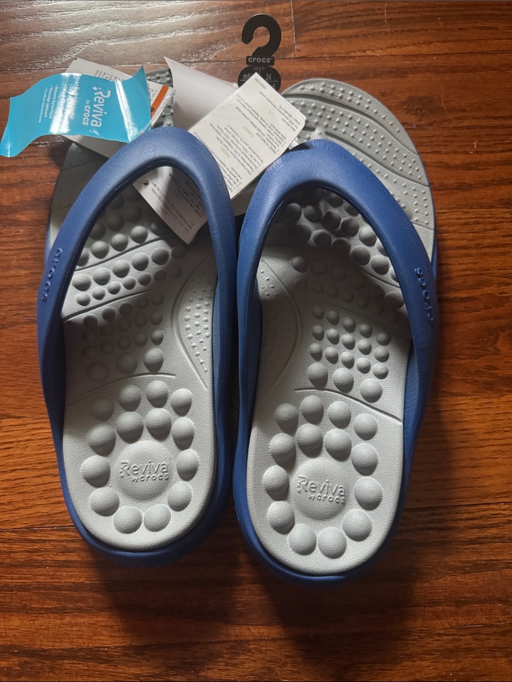 CROCS Kids Reviva Flip Sandals in Blue and Gray